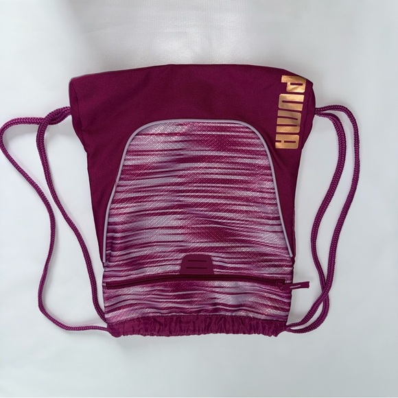 Puma Pink Drawstring Bag outside zipper pocket 1 inside zip pocket - Picture 8 of 8